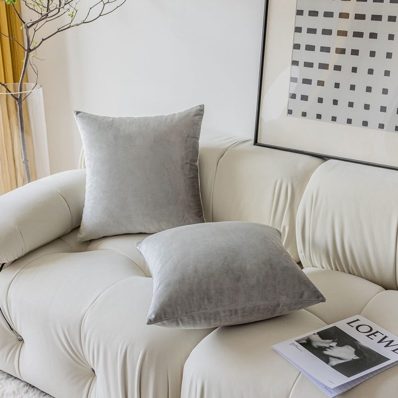 Demetex Grey Pillow Covers 26x26 Soft Velvet Throw Pillow Cases Square Decorative Plush Euro Shams Pillowcases for Living Room Sofa Couch Bed  Set of 2  26 x 26 inch  Silver - Image 3